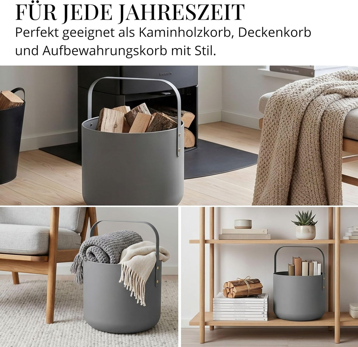 Kaminholzkorb Metall Grau modern – Ansicht 3 von 7
