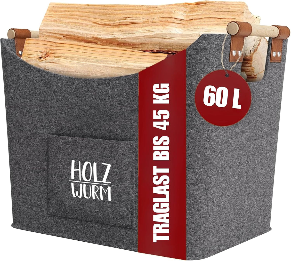 Holzkorb für Kaminholz Filz 60 Liter – Ansicht 1 von 6
