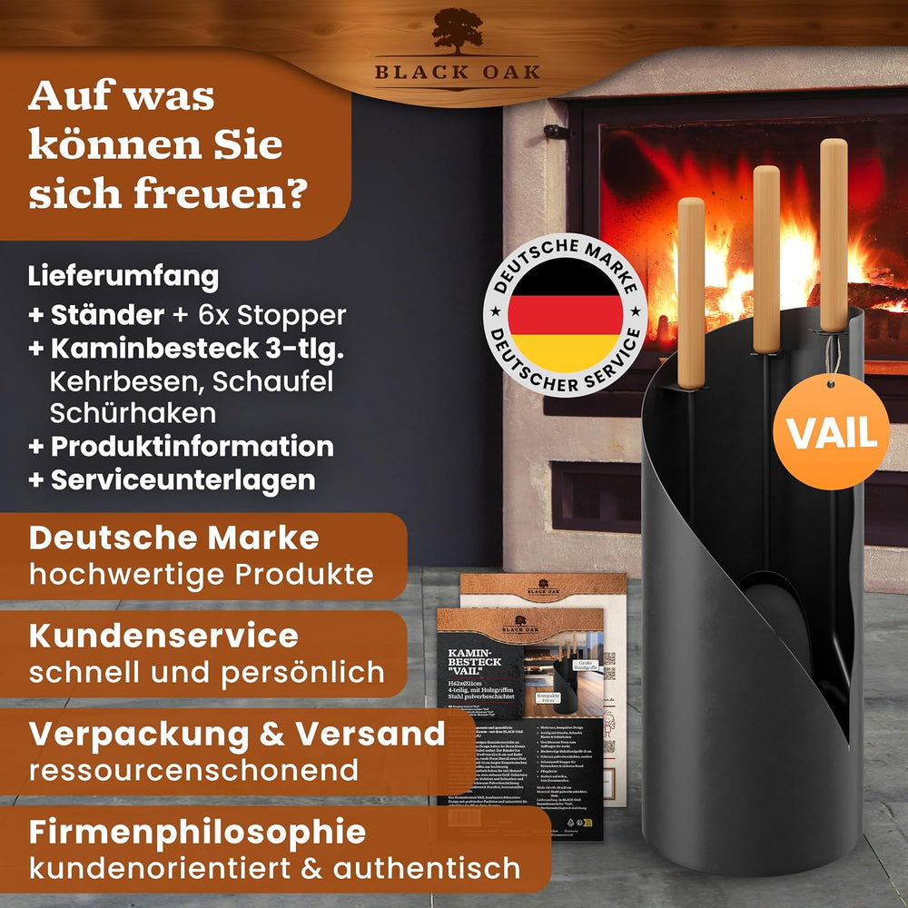 Kaminbesteck 4-teilig Schwarz modern – Ansicht 7 von 7