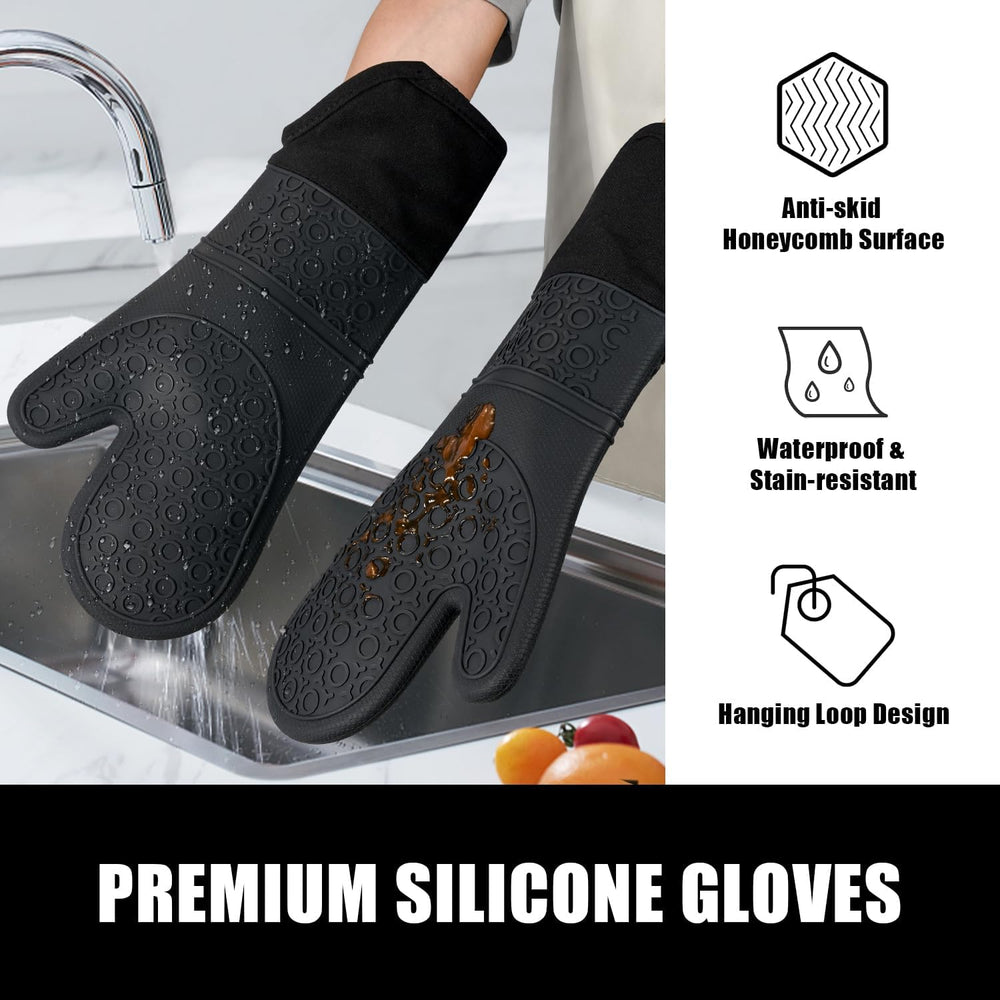 Ofenhandschuhe hitzebeständig Silikon Schwarz – Ansicht 7 von 7