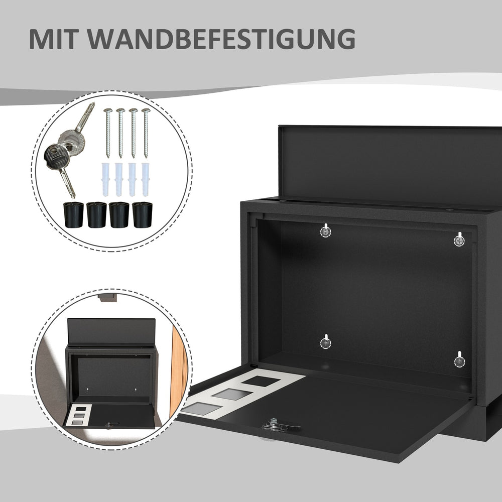 Briefkasten Mit Zeitungsfach, Postkasten Aus Metall Mit 2 Schlüssel, Schwarz