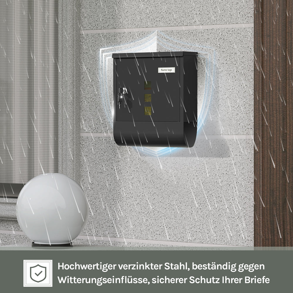 Wandbriefkasten Schwarz mit Zeitungsfach und Namensschild – Ansicht 4 von 11