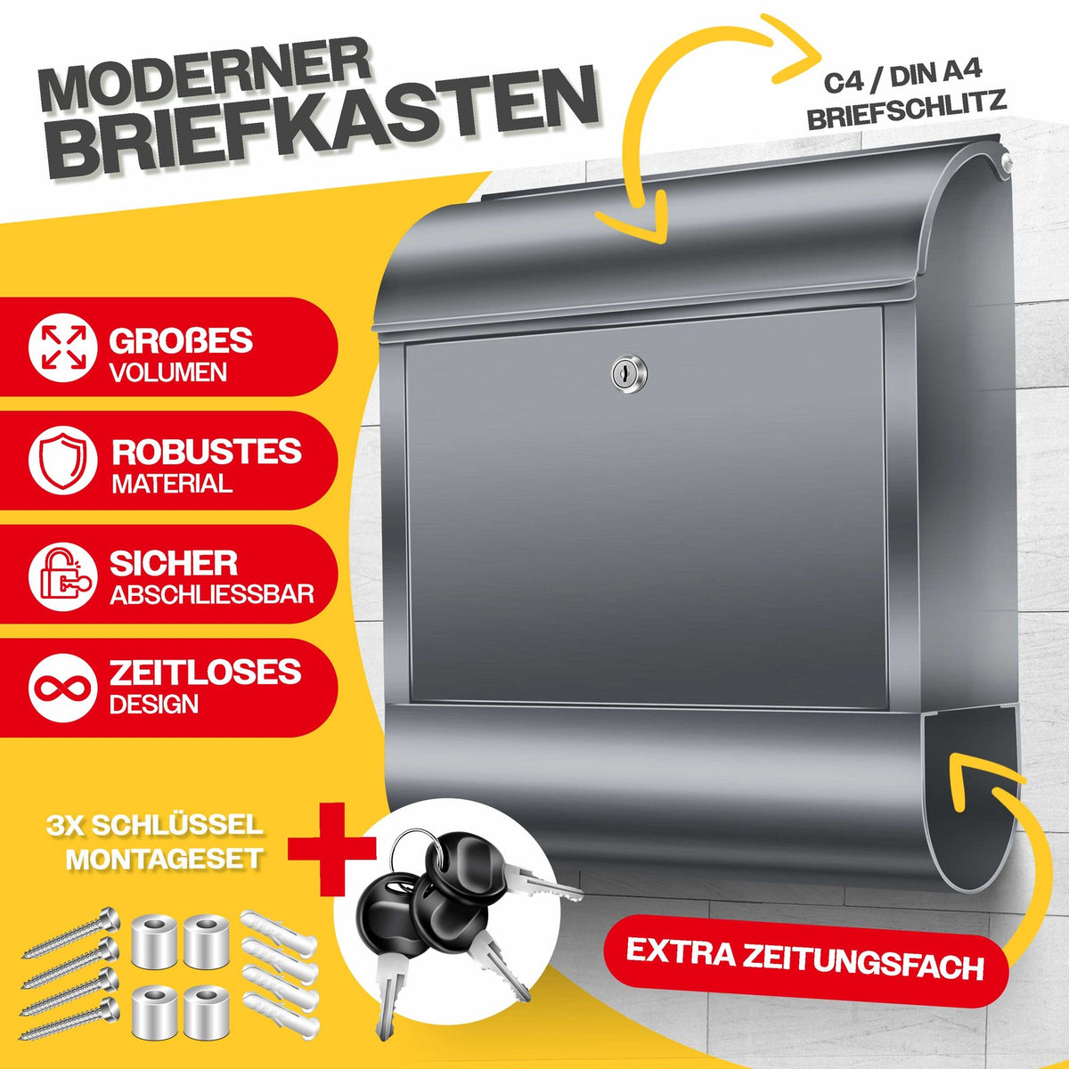 Wandbriefkasten KESSER XXL Edelstahl, Ansicht 3