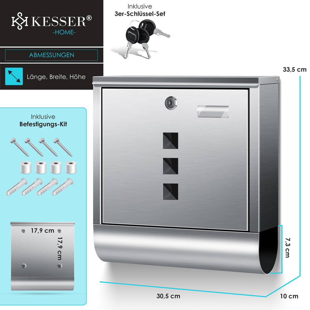 Wandbriefkasten mit Zeitungsfach Edelstahl – Ansicht 14 von 14