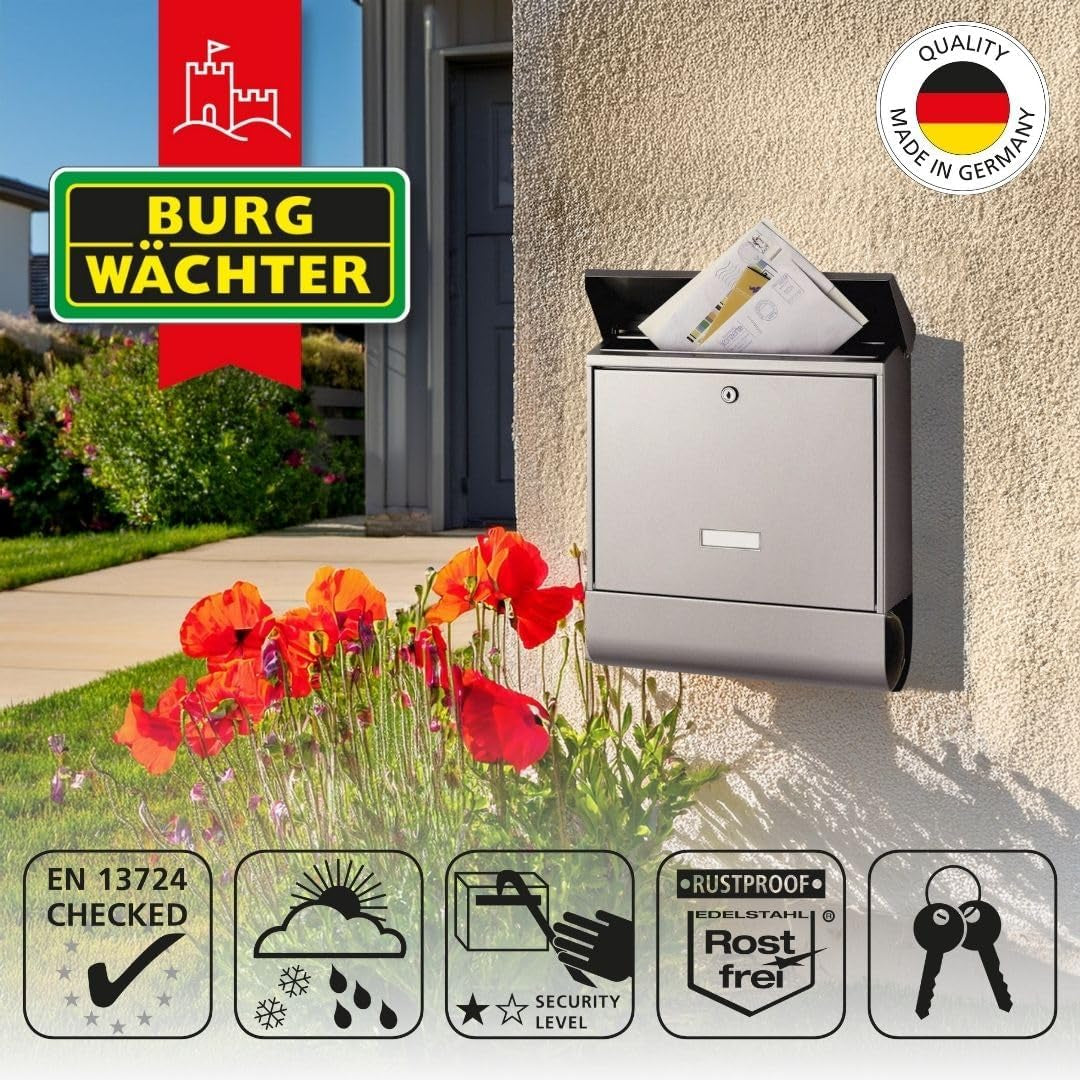 Wandbriefkasten Edelstahl mit Zeitungsfach – Ansicht 2 von 7