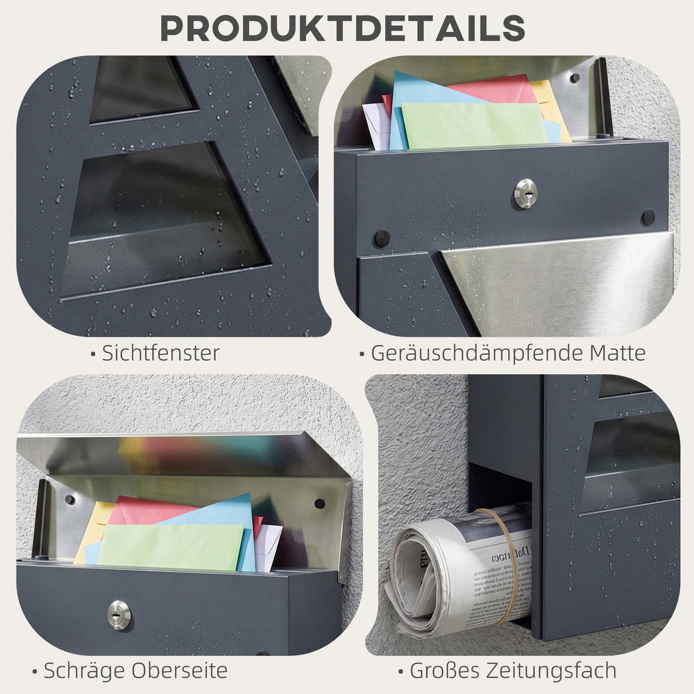 Wandbriefkasten Dunkelgrau mit Zeitungsfach – Ansicht 7 von 10