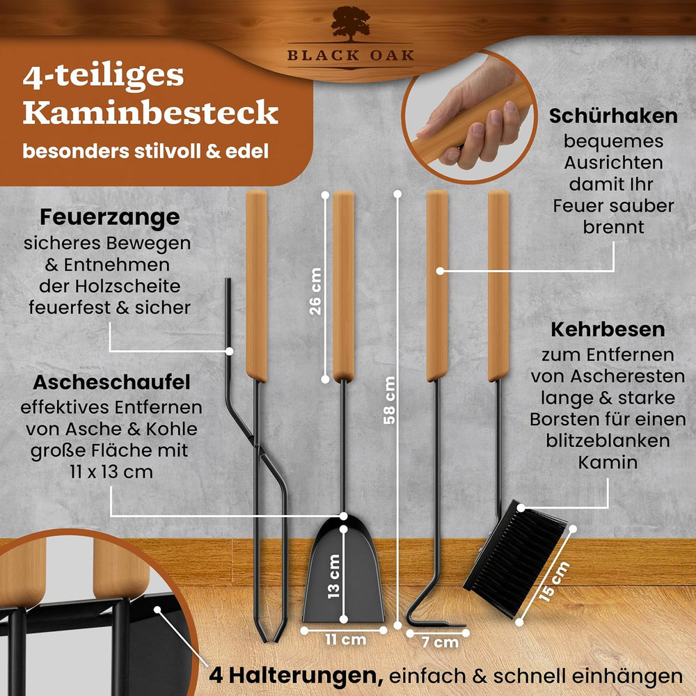 Kaminbesteck 5-teilig Schwarz modern – Ansicht 4 von 7