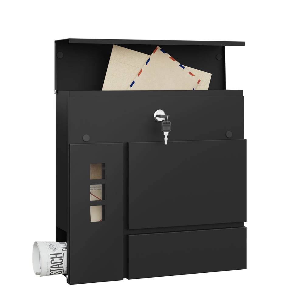 Wandbriefkasten Grau oder Schwarz mit Zeitungsfach, Ansicht 19