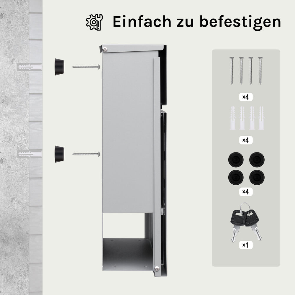 Wandbriefkasten Grau oder Schwarz mit Zeitungsfach, Ansicht 13