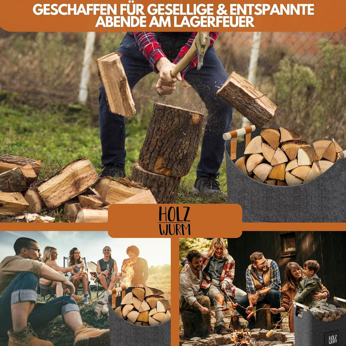 Holzkorb für Kaminholz Filz 60 Liter – Ansicht 5 von 6