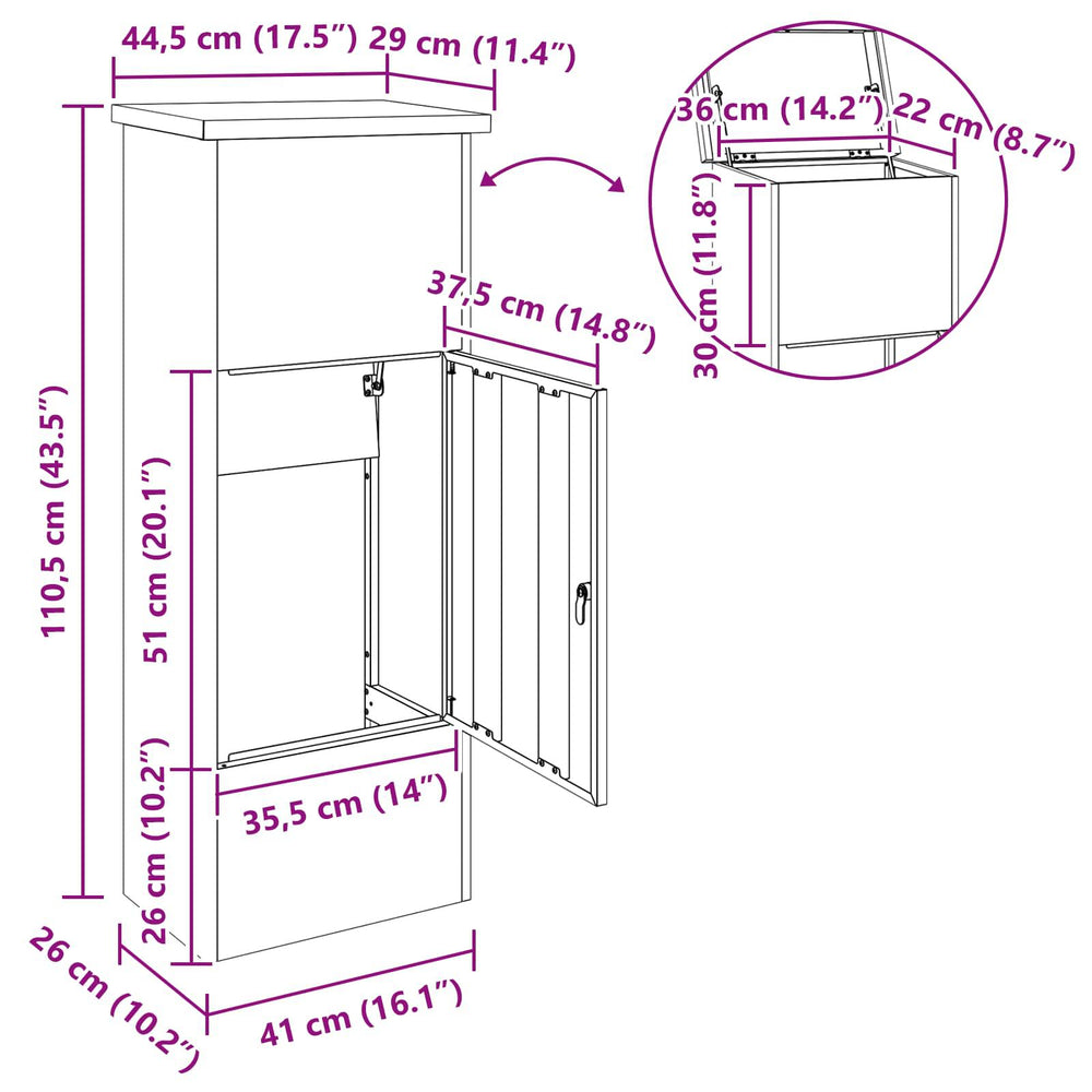 Paketbriefkasten Anthrazit 110,5 cm – Ansicht 13 von 14