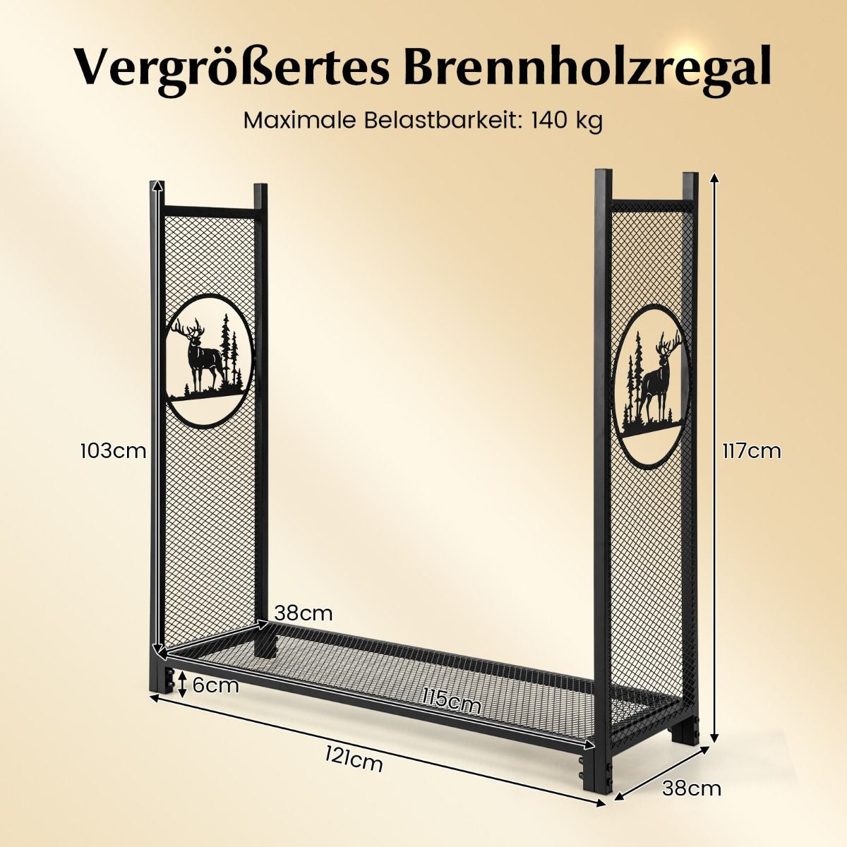 Kaminholzständer Schwarz 121 × 38 × 117 cm, Ansicht 4