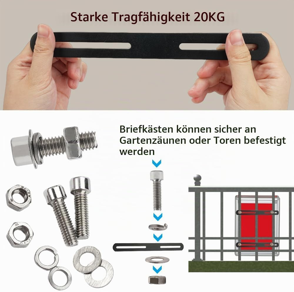 Zaunbefestigung Briefkasten 220 mm Schwarz, Ansicht 4
