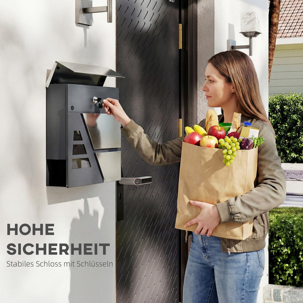 Wandbriefkasten Dunkelgrau mit Zeitungsfach – Ansicht 6 von 10