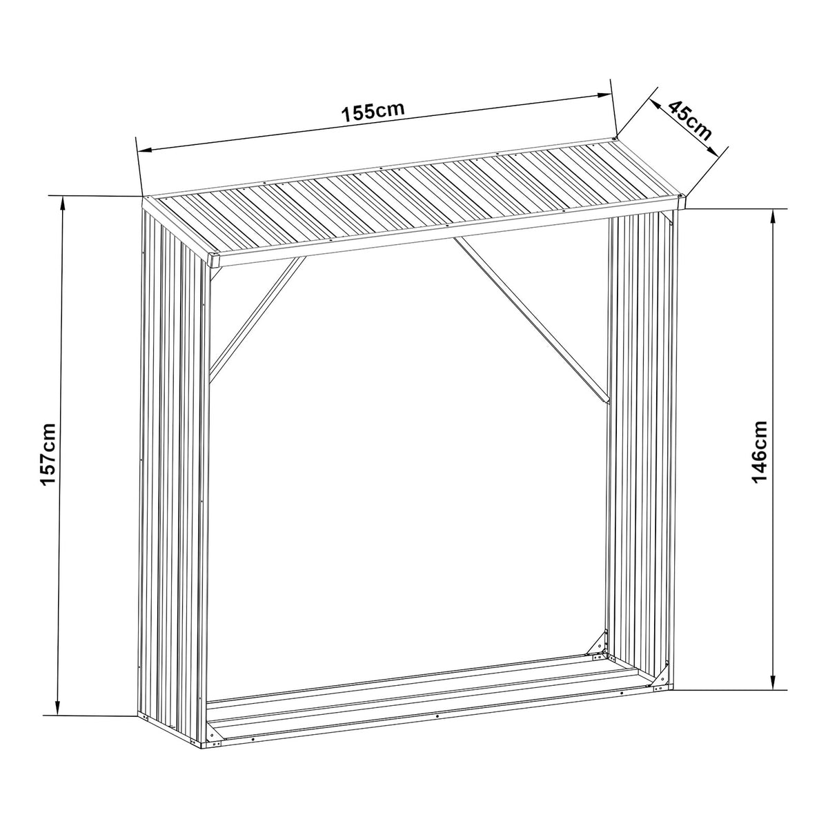 Brennholzlager Kalmar Anthrazit 158 × 47 × 152 cm, Ansicht 3