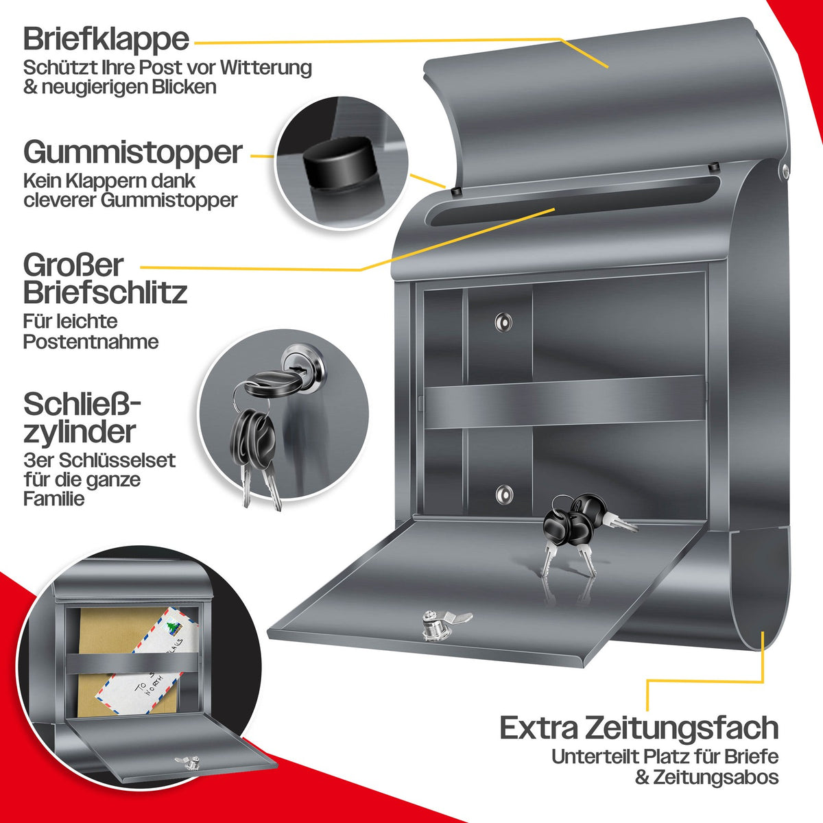 Wandbriefkasten KESSER XXL Edelstahl, Ansicht 4