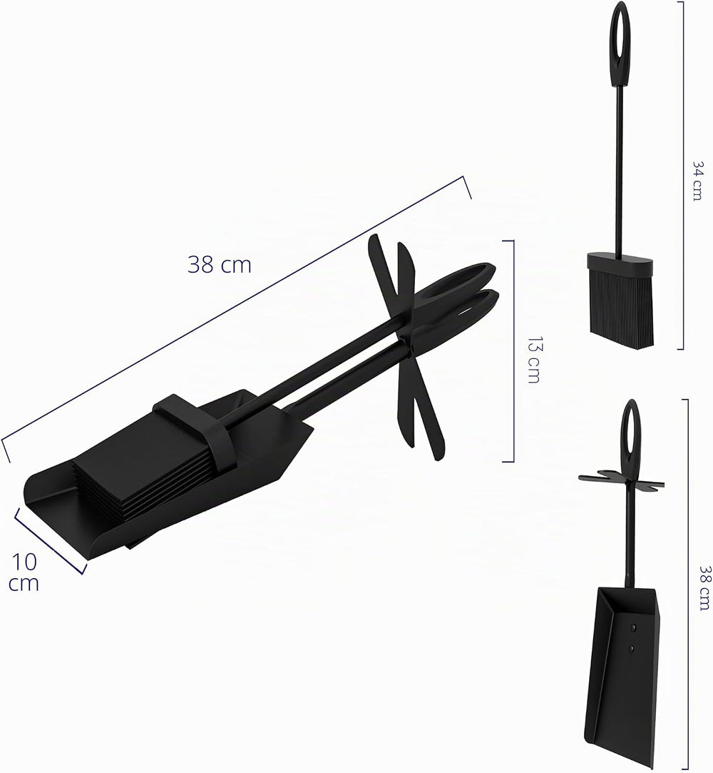 Kaminschaufel und Bürste Set Schwarz – Ansicht 3 von 9