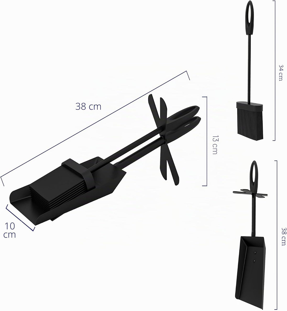 Kaminschaufel und Bürste Set Schwarz – Ansicht 3 von 9