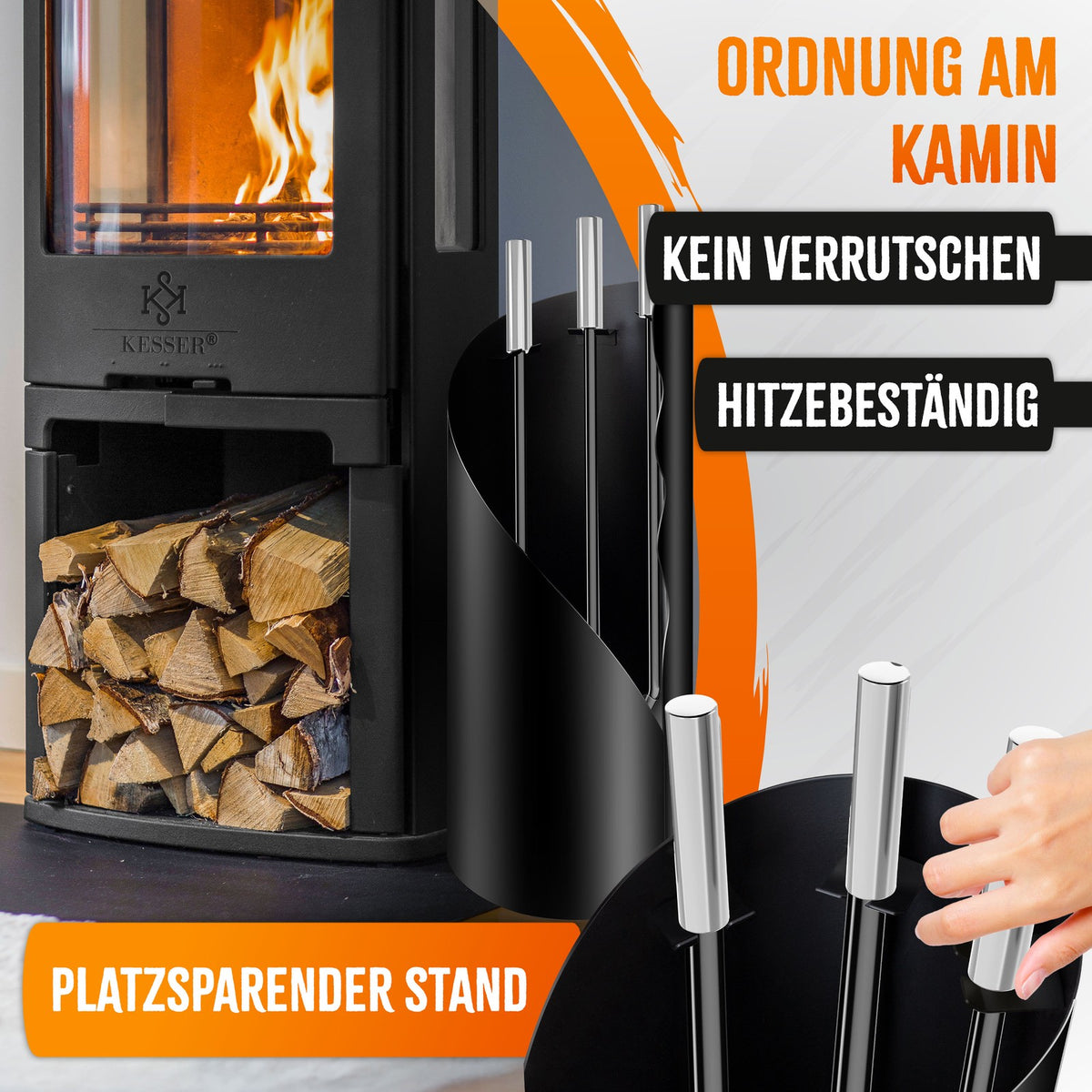 Kaminbesteck 4-teilig mit Ständer – Ansicht 5 von 8