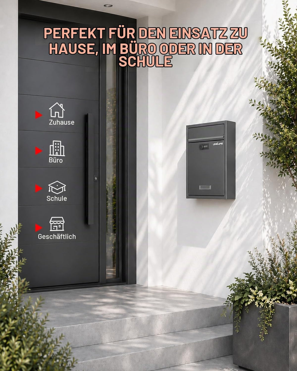 Wandbriefkasten Schwarz schmal, Ansicht 8