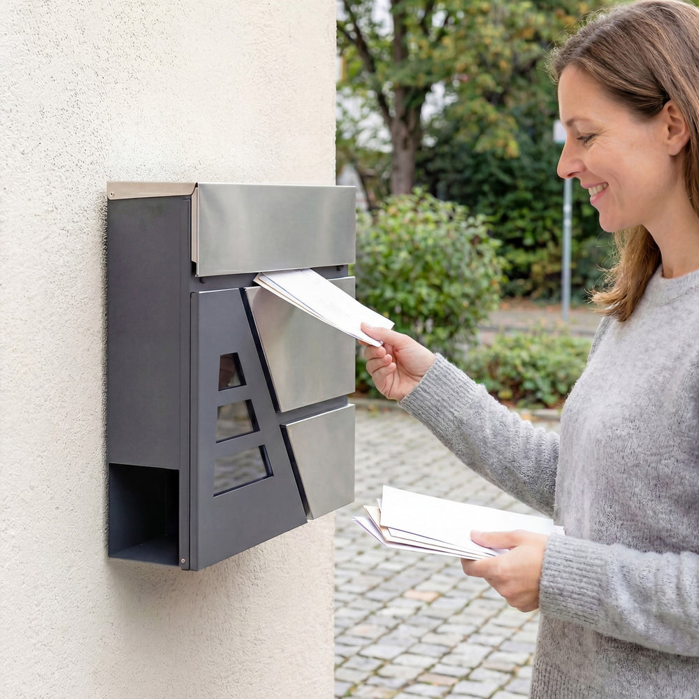 Wandbriefkasten Dunkelgrau mit Zeitungsfach – Ansicht 2 von 10