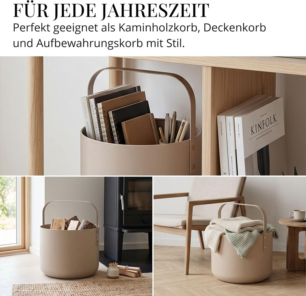 Kaminholzkorb Metall Beige modern – Ansicht 3 von 7