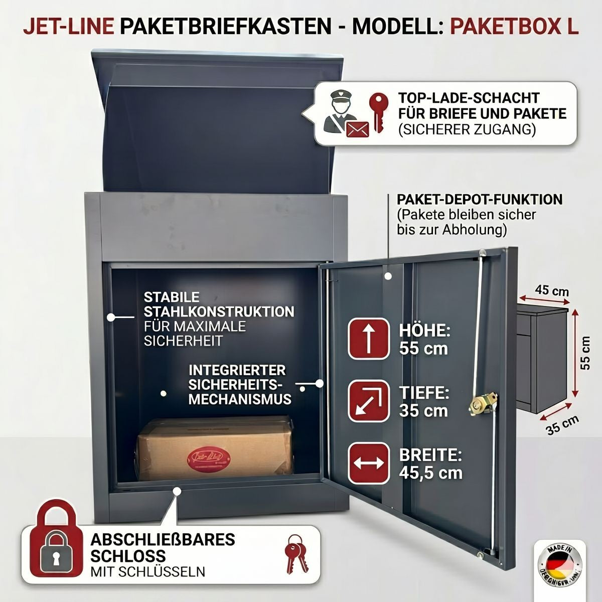 Paketbriefkasten XXL Anthrazit mit Paketfach – Ansicht 3 von 7