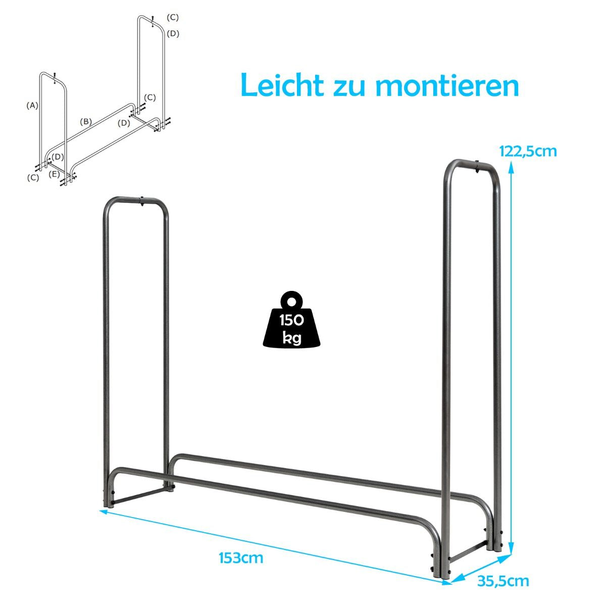Brennholzregal 153 × 35,5 × 122,5 cm, Ansicht 3