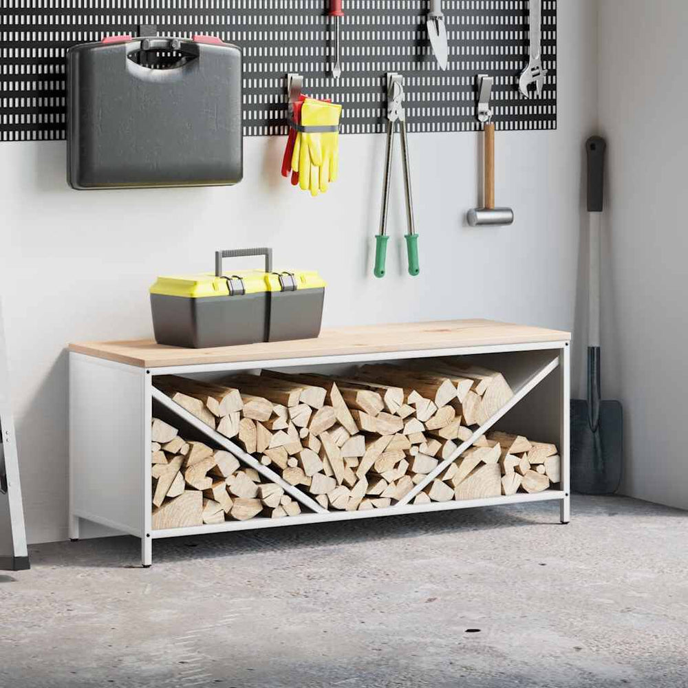 Brennholzregal mit Holzplatte Weiß 100,5 × 35,5 × 40 cm, Ansicht 2