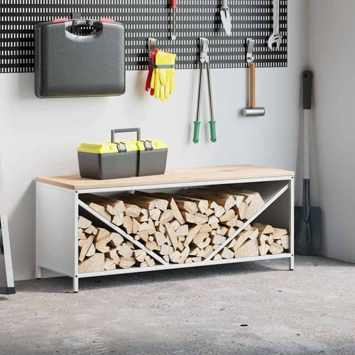 Brennholzregal mit Holzplatte Weiß 100,5 × 35,5 × 40 cm, Ansicht 2