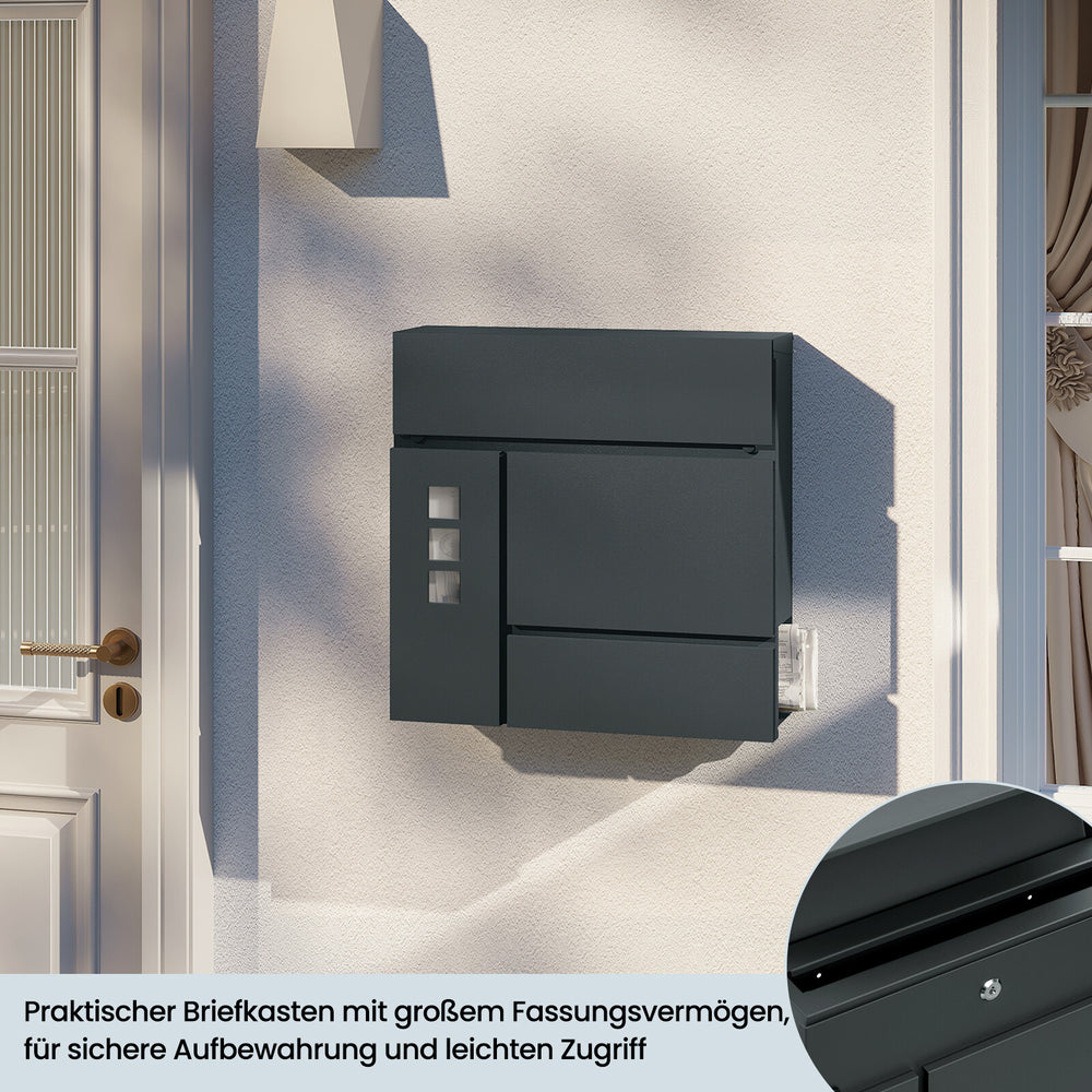 Wandbriefkasten Anthrazit mit Zeitungsfach – Ansicht 7 von 12
