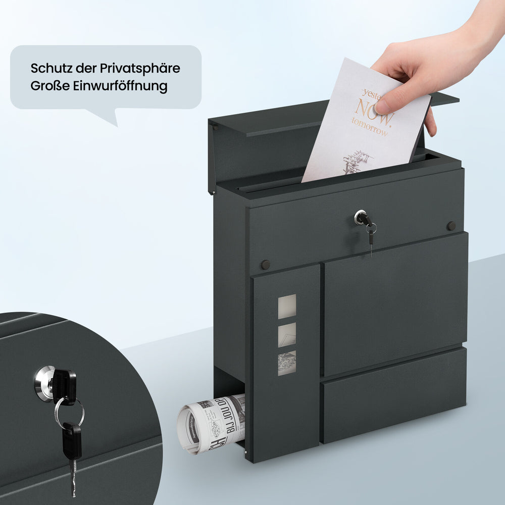 Wandbriefkasten Anthrazit mit Zeitungsfach – Ansicht 8 von 12